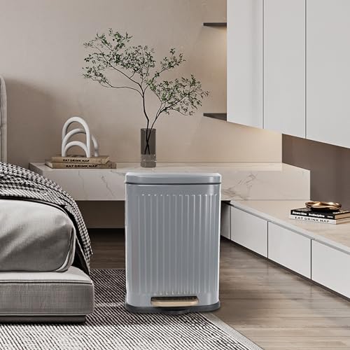 Image of 3.4Gallon Kitchen Trash Can Foot Pedal Trash Bin Stainless Steel Waste Bin Double Barrel Soft Close for Office, Living Room Bedroom with Inner Bucket(Color:Grey)