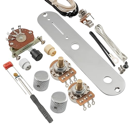 Musiclily Pro Guitar Tele DIY Wiring Kit Upgrade for American Style Telecaster with Control Plate 3-Way Switch and A250K Pots, Chrome