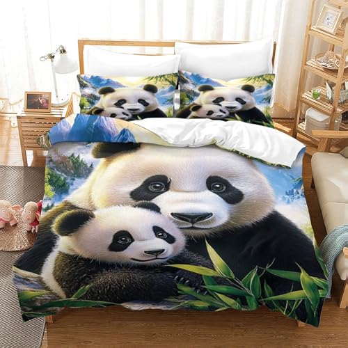 Linge de lit 3 pièces imprimé microfibre super douce Panda Family