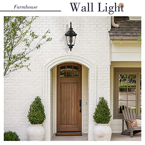Image of Emliviar Farmhouse Outdoor Light Fixtures Wall Mount 28.4 Inch, Large Outside Lamp for Porch, Outdoor Carriage Light with Seeded Glass, Black Finish, XE265B BK