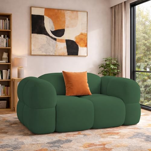 Image of Casaliving Vetras Modern Velvet Bubble Cloud Sofa, Tufted Design Upholstered 1 Seater Sofa Set for Living Room, (Green Colour) Premium Velvet Fabric Sofa