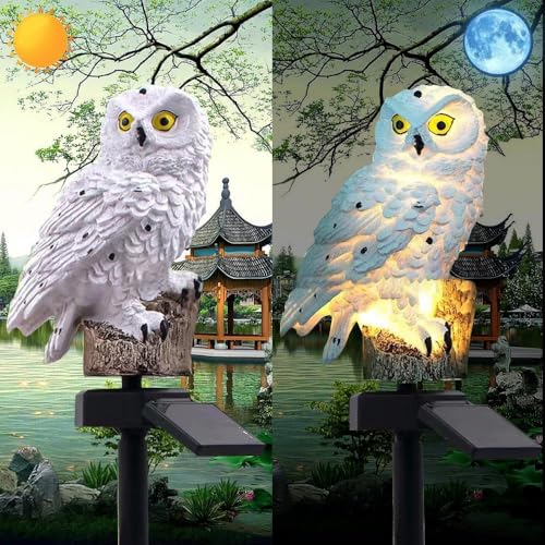 YZYOE Éclairage solaire hibou, jardin décoratif résine mignon animal terre lumière, sans fil crépuscule à l'aube LED lumière imperméable à l'eau.
