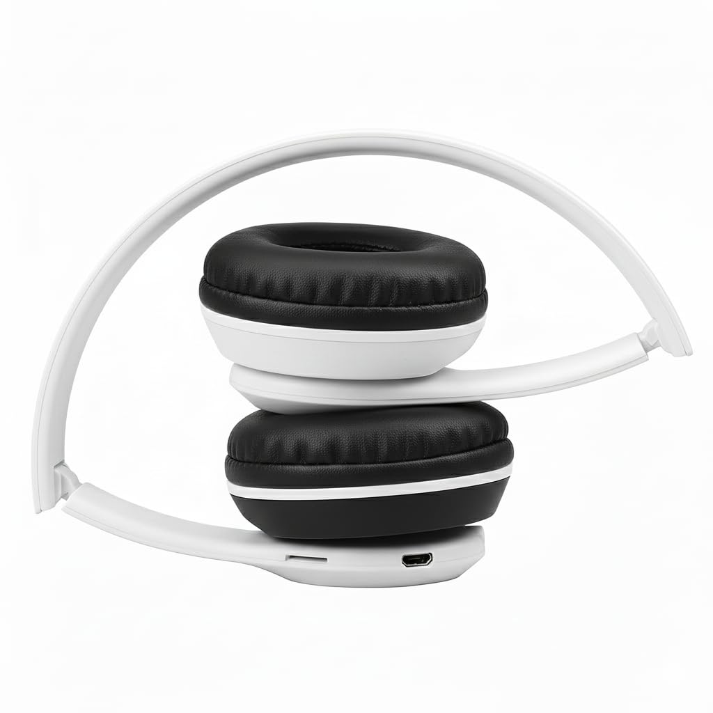 PerfX P47 Wireless Bluetooth Over-Ear Headphones with Deep Bass, Foldable Design, HD Mic, Noise-Cancelling & Soft Cushioned Earpads for Music, Gaming & Calls (White)