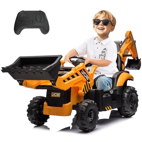 JoyWheels 24V 3 in 1 Ride on Tractor, Excavator & Bulldozer, Licensed JCB 400W Powerful Motor Electric Vehicle w/Front Loader, Shovel Bucket, Digger, Remote Control, Kids Ride on Car Toys, Yellow