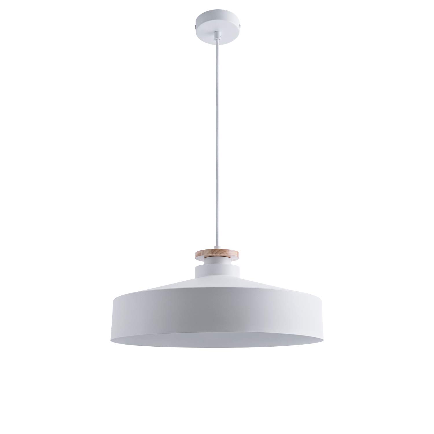 Paco Home Pendelleuchte Hängelampe Esszimmer Küchenlampe Esstischlampe Skandinavisch 1,5m Textilkabel E27 Wohnzimmer, Farbe: Weiß-Holz, Lampentyp: Design T