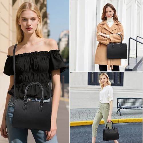 Image of TANTOMI Womens Purses and Handbags Vegan Leather Tote Bag Black Purses for Women Trendy Satchel Bags Adjustable Strap