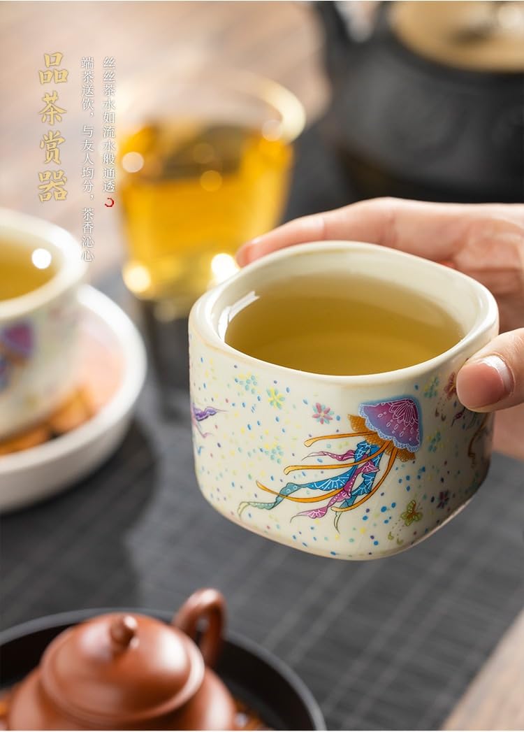 Zestaw ceramicznych filiżanek do herbaty "Meduza Mistrz" z czajniczkiem gaiwan, chiński zestaw do herbaty Kung Fu, chiński zestaw do tradycyjnej ceremonii parzenia herbaty (filiżanka do herbaty "Med