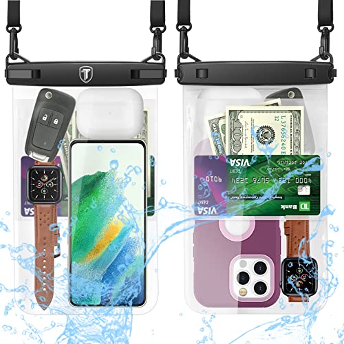 [Up to 10'] Tekcoo Large Capacity Waterproof Phone Case IPX8 [2-Pack] Clear Pouch Lanyard Vacation Dry Bag for iPhone 17/16/15/14/13/12 Pro Max/Pro/Air/SE, Galaxy S25/S24 FE/S23/S22/A17/A15/A14/A36