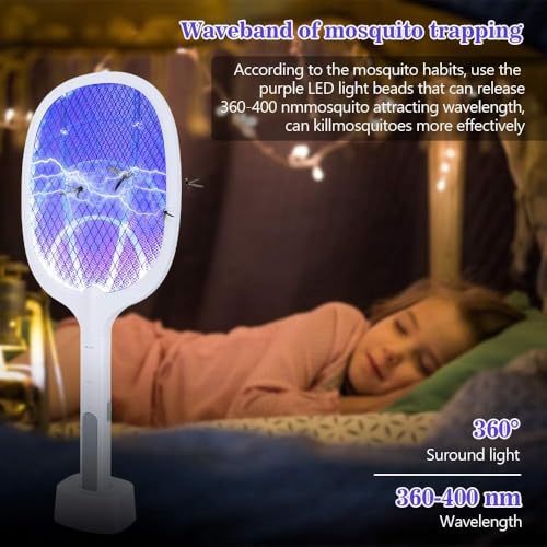 Image of Dialust 2-in-1 Rechargeable Mosquito Killer Racket with UV Light Lamp, Bug Zapper with Base Stand, 3200V High-Voltage Grid for Indoor & Outdoor Use (Mosquito Killer Racket)