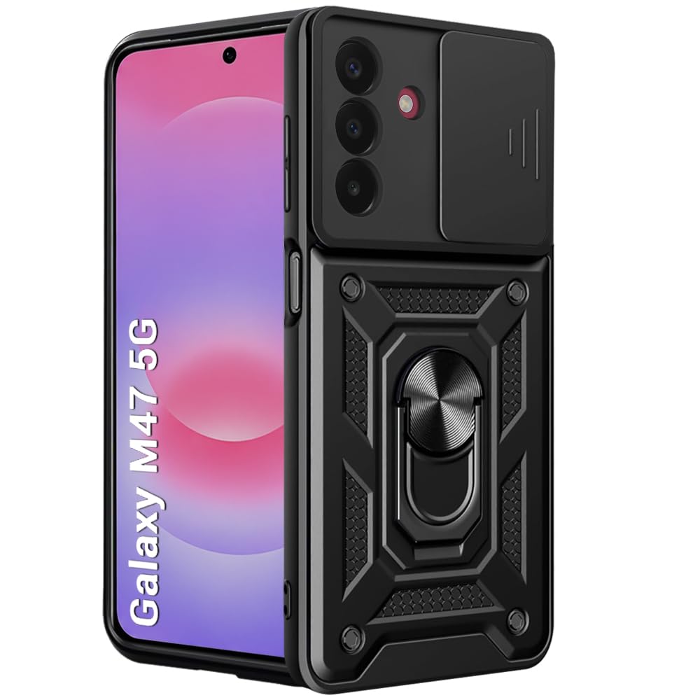 TheGiftKart Tough Armor Bumper Back Cover Case for Samsung Galaxy M47 5G | Sliding Camera Cover, Kickstand & Ring Holder | 360 Degree Protection Back Cover Case for Samsung M47 5G (PC & TPU, Black)-image-48