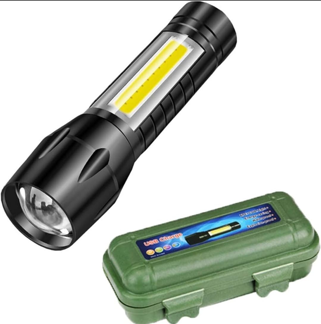 Mini Zoomable Torch LED Flashlight with COB Light Mini Waterproof Portable LED COB Flashlight USB Rechargeable 3 Modes Pen Clip Light Flashlight Small Mini Pocket Torch Emergency Light Black.-image-25