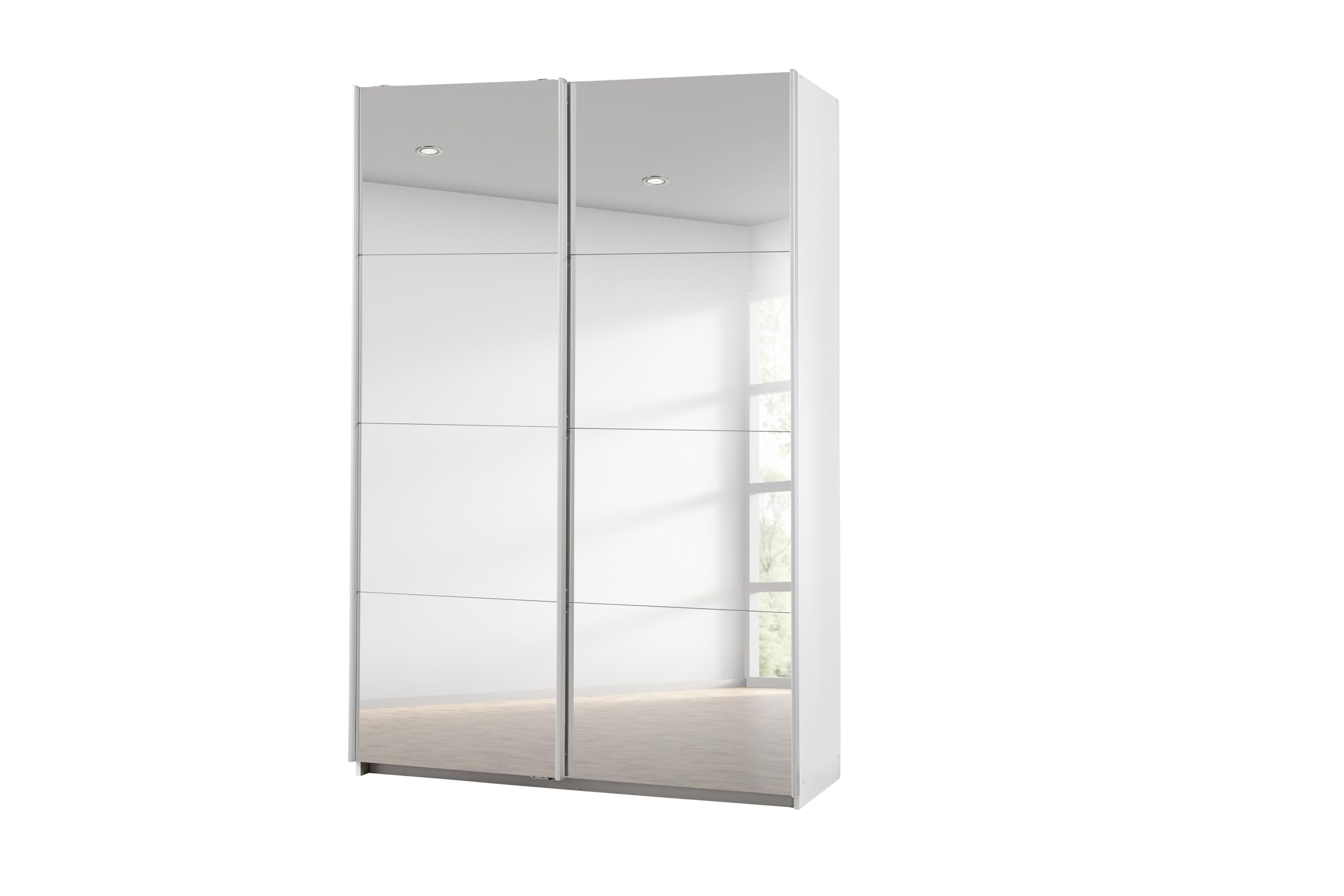 Rauch Möbel Caracas, Kleiderschrank mit Schwebetüren für Schlafzimmer, Kinderzimmer, Flur 2-türig, mit Spiegel, Zubehör Basic, Farbe Weiß, Breite 136 cm