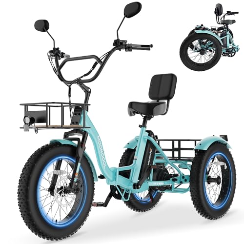 Image of MOONCOOL Electric Tricycle for Adults, 20 inch x 4 inch Fat Tire Folding Electric Trike, 48V 500W 3 Wheel Electric Bike, 7 Speed E Trikes for Adults with Removable Battery, Aluminum Frame & Large Basket