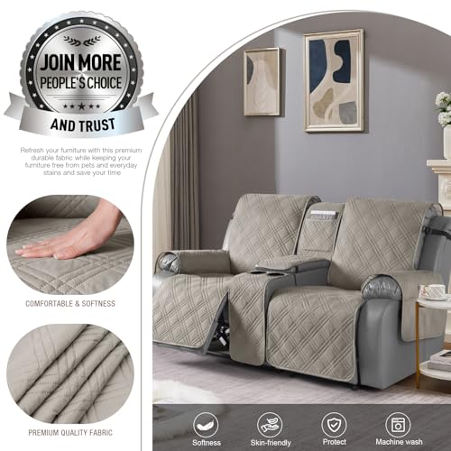 Image of TAOCOCO Loveseat Recliner Cover with Center Console, 100% Waterproof Pet Covers for Dual Recliner with Straps Design, Split Reclining Loveseat Cover Furniture Pet&Kid Protector (2 Seater, Light Brown)