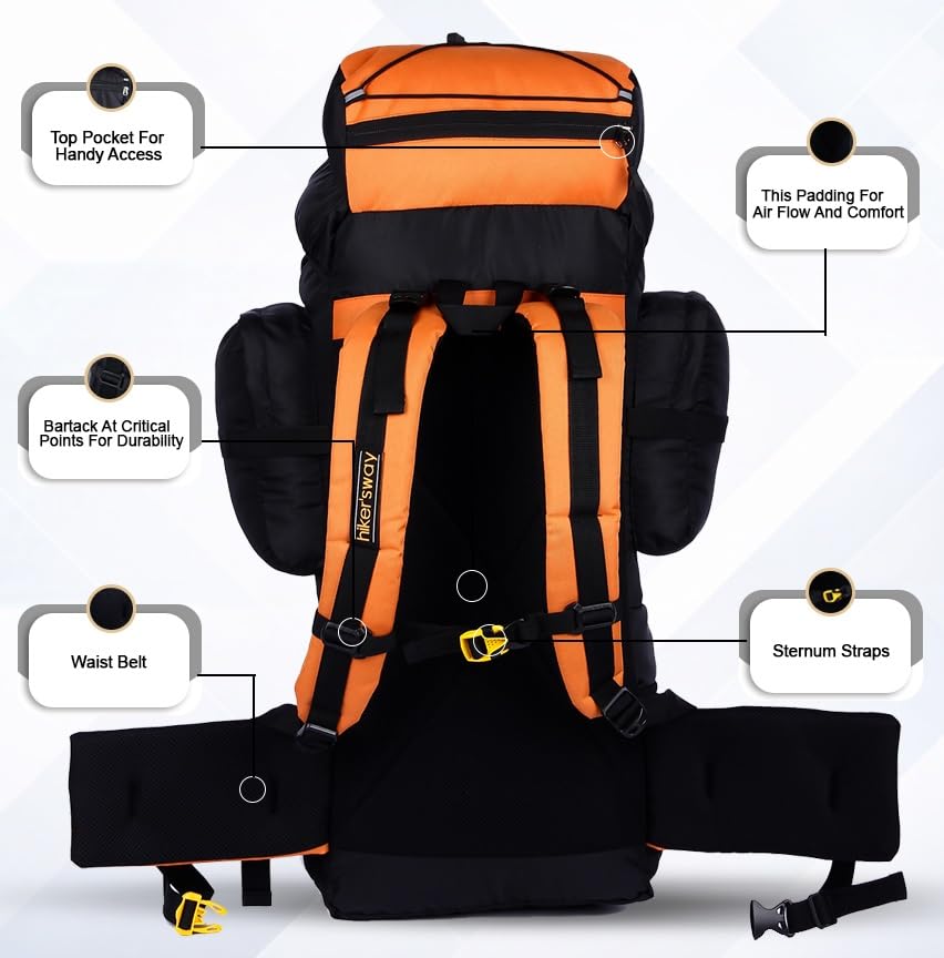 Image of hiker's way 75+5 Ltrs Rucksack bags Rucksacks for men Trekking bags for men backpacks Travelling Bag For men and women with waterproof compartment with rain cover