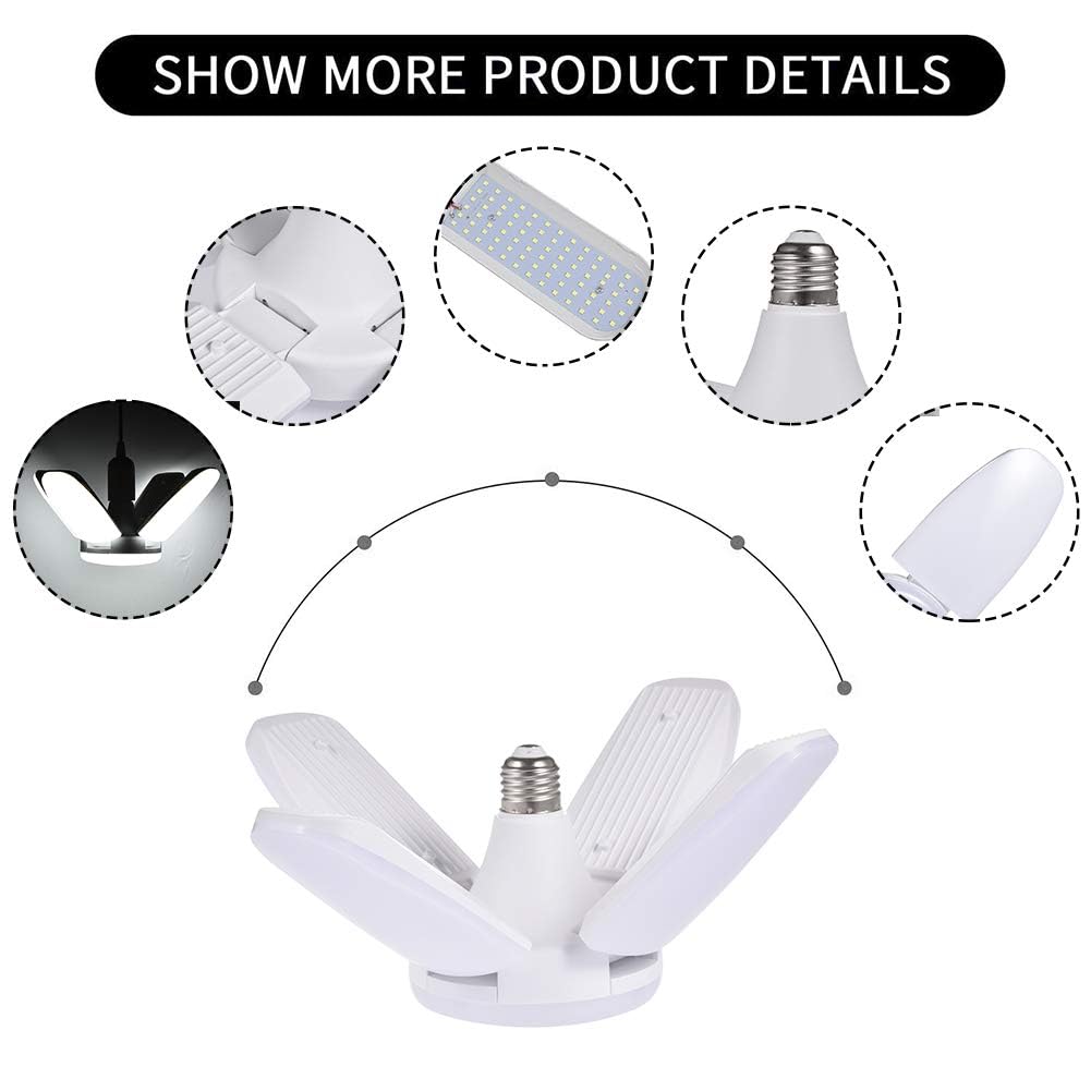 Viugreum LED Garage Lights 80W E26 E27 8000LM Deformable Basement Lighting Super Bright 6000K Cold White Adjustable Deformable — view 3