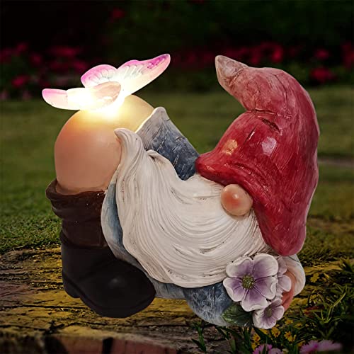 Tstgee Garden Gnome Statues - Funny Outdoor Gnome Figurine With Butterfly Solar Garden Lights Outdoor Led Gnome Decor Waterproof For Outside,Yard Art,Garden Gift #TOP5