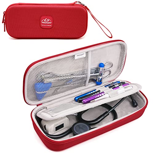 Image of PROHAPI Hard Stethoscope Case, Large Stethoscope Carrying Case with ID Slot, Compatible with 3M Littmann /ADC /Omron /MDF Stethoscope Includes Mesh Pocket for Nurse Accessories (Fire Red)