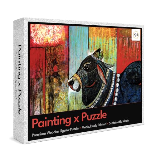 Image of Mystical Bull Nandi(नन्दि), 1000 Pieces Premium Wooden Jigsaw Puzzle for Adults and Kids 12+ Years | Indian Artwork Puzzle with Unique Cuts for Gifting on New Year | Games for Focus and Memory