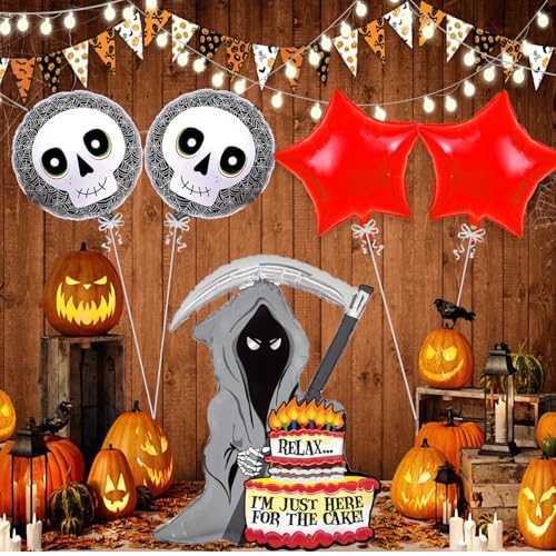 Image of Rozi Decoration Skeleton Theme Foil Balloons | Halloween Decorations Set for Home | Costume for Girls | Multicolor, 5 Pieces