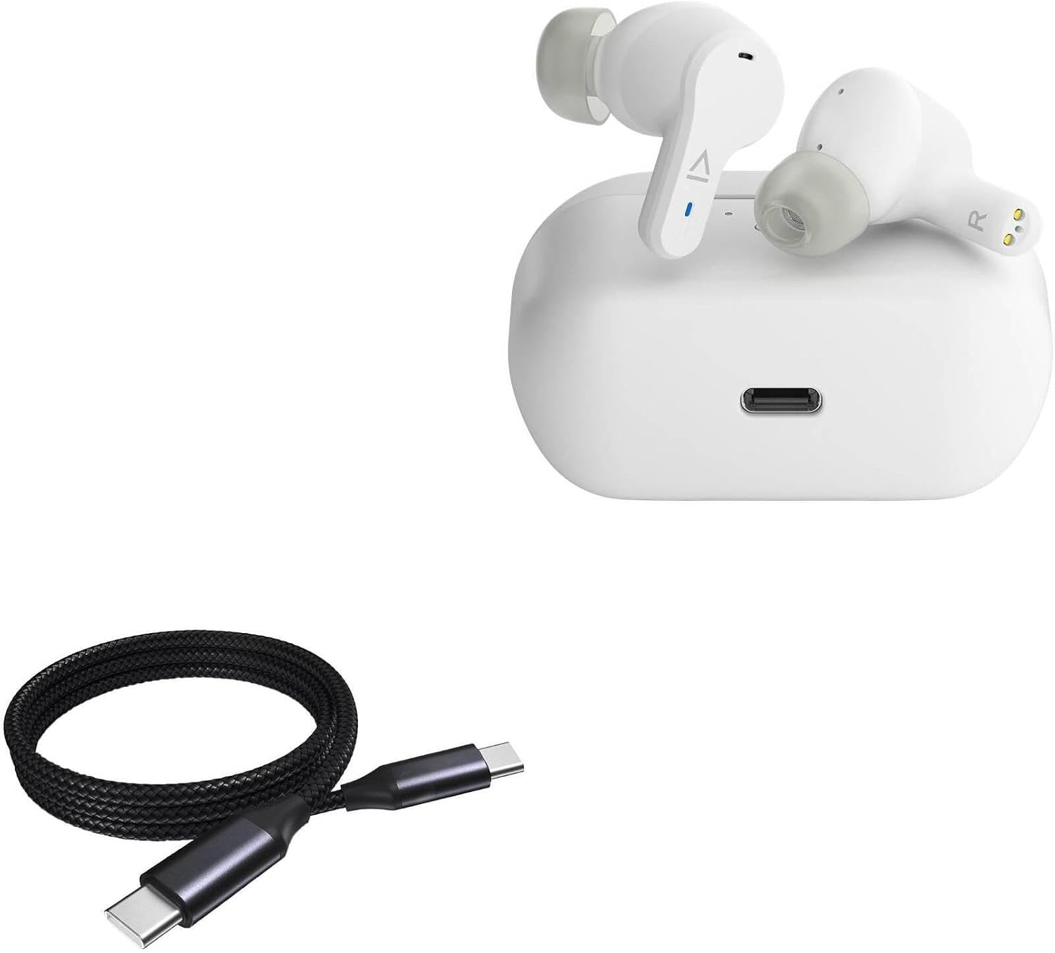 BoxWave Cable Compatible with Creative Labs Zen Air Pro - DirectSync PD Cable (3ft) - USB-C to USB-C (100W), Type C Braided Charge and Fast Sync - Jet Black