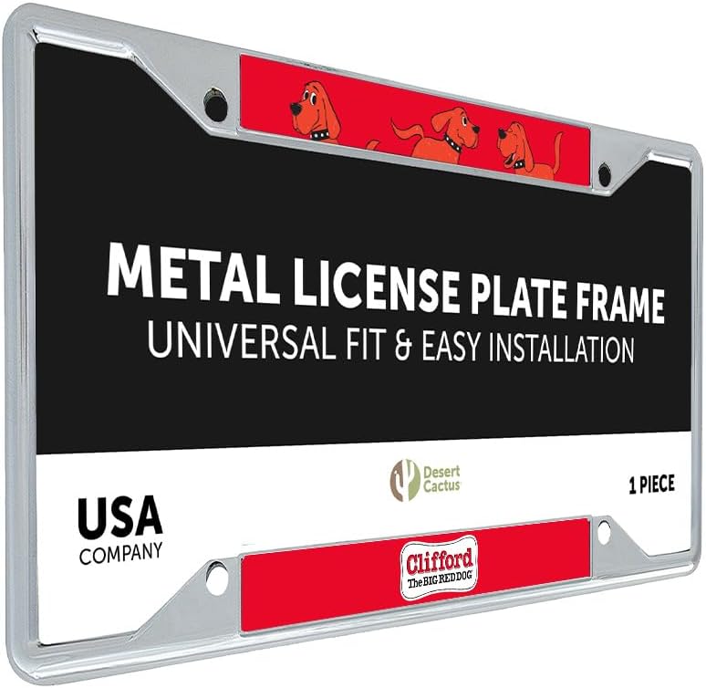 Desert Cactus Clifford The Big Red Dog Car Accessories Metal License Plate Frame and Tag Holder for Front or Rear of Car (Style 1)