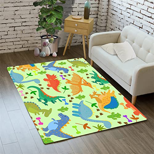 Cartoon Dinosaur Area Rugs Lovely Dinosaur Carpet Rugs for Boys Kids Green Cute Animal Patterns Carpet for Boys Bedroom Living Dinning Room Bedroom Kitchen Playing Room, 2'×3'