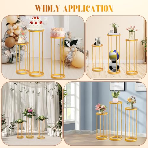 Lynxor LY-PSD02 Cylinder Pedestal Stands For Parties, 3Pcs Height Adjustable Gold Metal Plant Stand Tables For Weddings Cake Pedestal Stand Floor Plant Tables Geometric Display Rack thumb #6
