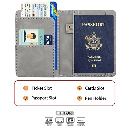 Image of Melsbrinna Premium Leather Passport Holder Covers Case, Waterproof Rfid Blocking Travel Wallet Passport Holder with Pen Holder, Cute Passport Book for Women /Men