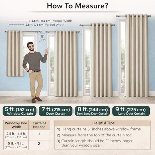 Image of Roseate 100% True Black Out Curtains (7 Feet /Set of 1) Solid Room Darkening Curtain & Thermal Insulated for Bedroom, Living Room (Beige / 116x215 cm)
