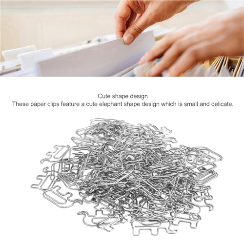 100PCS Cute Paper Clips,Elephant Shaped Stainless Steel Paperclips,Paper Clip with Storage Box for Paperwork Photo Bookmarks for Office School and Home (Silver) - Image 4