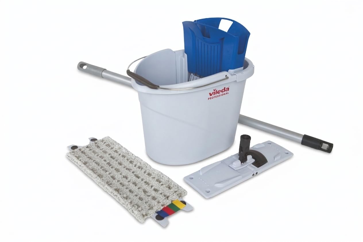 Vileda Professional UltraSpeed Mini Kit – Ready to Use, 10L Eimer mit Presse, Teleskopstiel 80-140cm, Mophalter & r‑Microlite Mop 36cm – bis zu 300 Wäschen