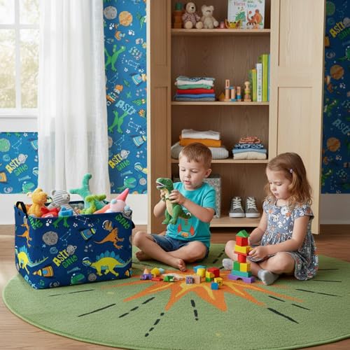 Image of Foldable Dino Toy Basket for Boys & Kids Rectangular (B)