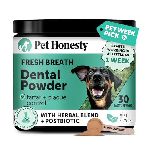 Dog Breath Freshener Dental Powder for Teeth Cleaning Plaque Off, Dental Care for Dogs, Tartar Remover for Teeth with Natural Herbal Blend + Postbiotics (Mint - 30 Servings)