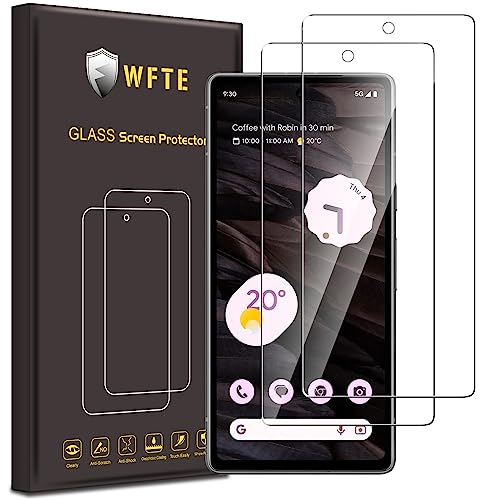 WFTE 2-Pack Tempered Glass for Google Pixel 7a Screen Protector 9H Hardness Anti-Scratch Anti-Fingerprint Bubble-Free HD Clear Premium Protective Film for Pixel 7a Case Friendly