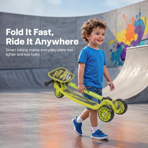 Image of Baybee Trickster Baby Kick Scooter for Kids | Foldable 3 Wheel Kids Scooter with 4 Height Adjustable & Foot Brake | Runner Scooters with Magic Board | Skate Scooter for 2+ Years Boy Girl (Green)