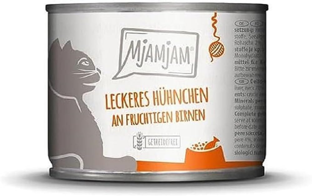 MjAMjAM - Premium wet food for cats - delicious chicken with fruity pears, pack of 1 (1 x 200 g), grain-free with extra meat