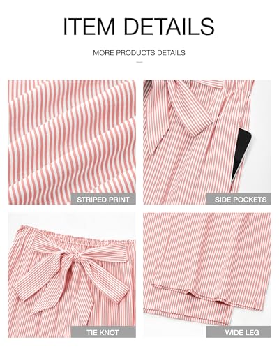Image of BTFBM Pants for Women 2026 Spring Clothes Striped High Waist Tie Knot Dressy Casual Wide Leg Palazzo Work Trousers Pants