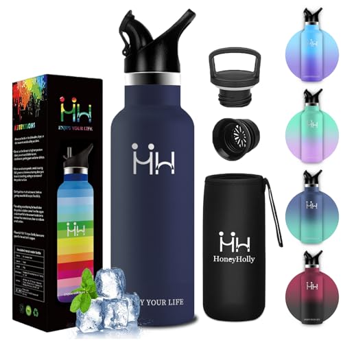 【HAPPDA】保温 魔法瓶 1リットル ドリンクボトル 二種類の蓋付き 真空二重断熱 マグボトル 水筒 保冷 ステンレスボトル 漏れない かわいい 持ち手付き カバー付き 洗いやすい 長時間 保温 軽い 運転中 自転車 オフィス 女の子 男の子 大人 中