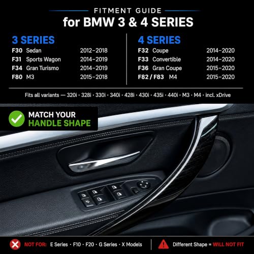 iCarPro Sticky Door Handle Fix Cover for BMW F30 F31 F34 F80 3 Series 320,328,330,335,M3 2012-2018, F32 F33 F36 F82 4 Series 428,435,440,M4 2014-2019, Melting Door Pull Handle Repair, OEM Black, 2PCS — view 2