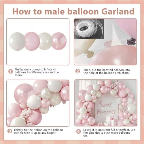 Image of Pink and White Balloons Arch Kit, Double Stuffed Pearl Pink White Sand Balloons Light Pastel Pink Beige White Balloons Garland Kit for Birthday Valentine's Day Bridal Shower Wedding Party Decor
