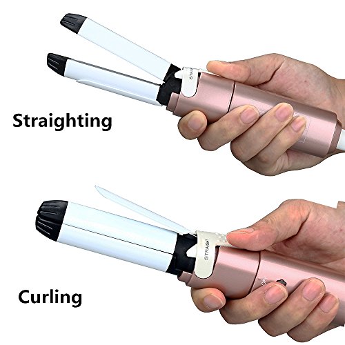 VAV 2 In 1 Mini Travel Hair Straightener And Curler Ceramic Tourmaline Coated Barrel Flat Iron Dual Voltage Rose Gold