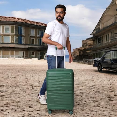 Image of Vacanza Series 2 Polypropylene Unbreakable Hard-Sided Cabin & Check-in Size Luggage Trolley Bag Set of 2 | Bottle Green (55 & 65 cm)