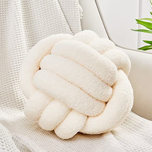 Image of Uvvyui Knot Pillow Ball, Soft Home Decorative Pillows, Round Throw Pillow, Handmade Knotted Plush Pillow, Round Boucle Pillow Cushion (Medium (Pack of 1) Cream)