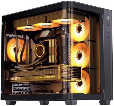 JONSBO TK-3 Black One-Piece Curved Glass ATX Mid Tower Pc Case, One-Piece Curved Glass, SP BTF MB/Dual 360 AIO/ATX PSU/40Series GPU, with 10 Fan Positions, 270 Degree Side View Display,Black Chassis