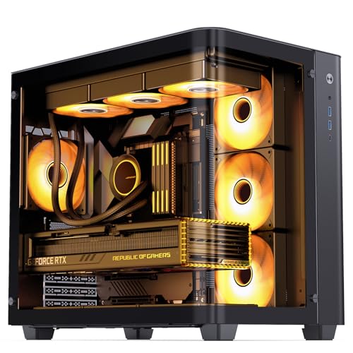 JONSBO TK-3 Black One-Piece Curved Glass ATX Mid Tower Pc Case, One-Piece Curved Glass, SP BTF MB/Dual 360 AIO/ATX PSU/40Series GPU, with 10 Fan Positions, 270 Degree Side View Display,Black Chassis