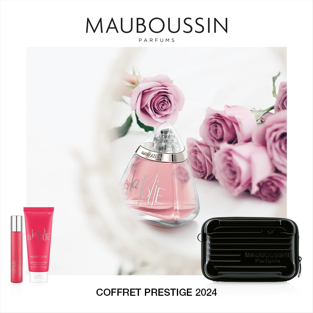 Mauboussin - Coffret Prestige A La Folie : Eau de Parfum 100ml, Lait Corps 75ml, Travel Spray 20ml & Sac Bandoulière