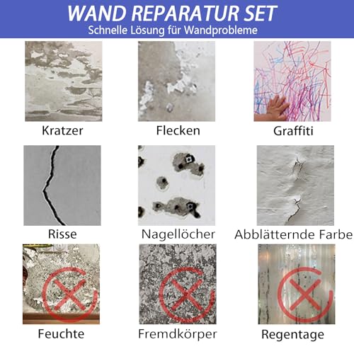 SEISSO 500g Spachtelmasse Weiß Innen,Wandreparatur Creme,Wandausbesserungs Paste,Grosse Kapazität Trockenbauflicken Reparaturset mit Schaber,Wandlochfüller,Schnell für die Reparatur von Rissen(500g)