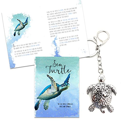 Smiling Wisdom - Sea Turtle - Animal Greeting Card With Serenity Peace Harmony Message And Keychain Gift Set - Woman - (Sea Turtle - Keychain) #TOP1