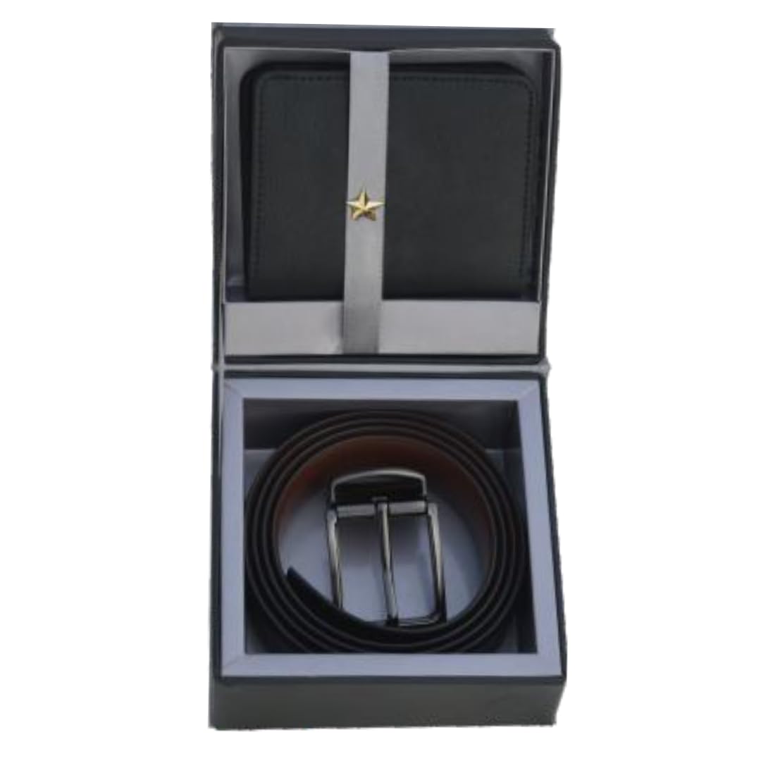 Lyfstyle Genuine Leather Wallet and Reversible Belt Combo Gift Set for Men, Black, 2-in-1-image-12